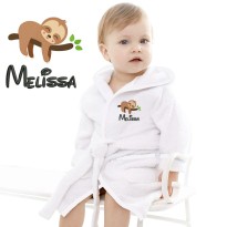 Baby and Toddler Cute Sleeping Monkey Cartoon Design Embroidered Hooded Bathrobe in Contrast Color 100% Cotton